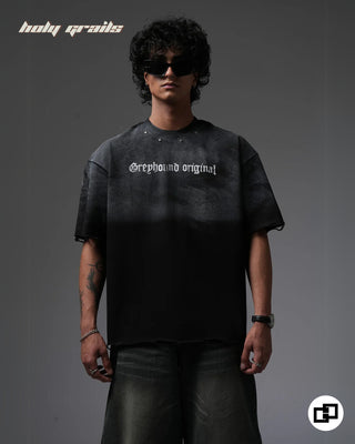 Guy in Streetwear Style 'Locally Hated' Grey Black 240 GSM 100% Cotton Oversize T-Shirt HG x Grey Hound - Front