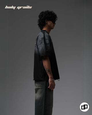 Guy in Streetwear Style 'Locally Hated' Grey Black 240 GSM 100% Cotton Oversize T-Shirt HG x Grey Hound - Side 2