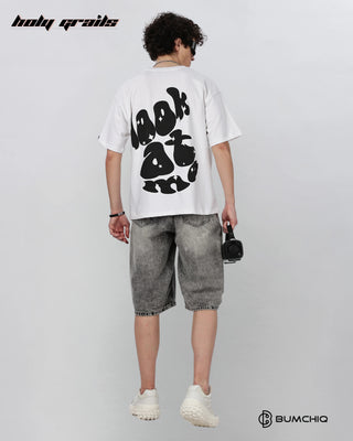 Guy in Street Style 'Look At Me' White 240 GSM 100% Terry Cotton Screen Printed Oversize Graphic Tee HG x Bumchiq - Back Full
