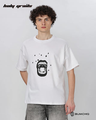 Guy in Street Style 'Look At Me' White 240 GSM 100% Terry Cotton Screen Printed Oversize Graphic Tee HG x Bumchiq - Front