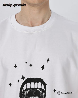 Guy in Street Style 'Look At Me' White 240 GSM 100% Terry Cotton Screen Printed Oversize Graphic Tee HG x Bumchiq - Front Close Up