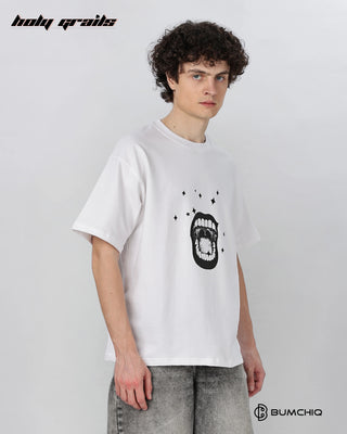 Guy in Street Style 'Look At Me' White 240 GSM 100% Terry Cotton Screen Printed Oversize Graphic Tee HG x Bumchiq - Side 2