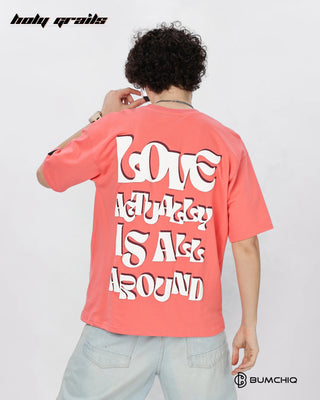 Guy in Street Style 'Love Live' Pink 240 GSM 100% Terry Cotton Screen Print Oversize Graphic Tee HG x Bumchiq - Back