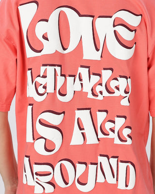 Guy in Street Style 'Love Live' Pink 240 GSM 100% Terry Cotton Screen Print Oversize Graphic Tee HG x Bumchiq - Back Print Close Up