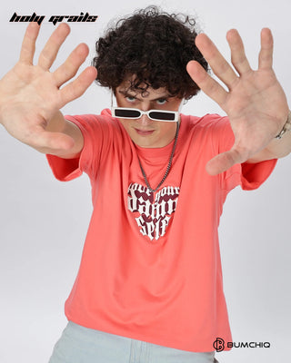 Guy in Street Style 'Love Live' Pink 240 GSM 100% Terry Cotton Screen Print Oversize Graphic Tee HG x Bumchiq - Front Close