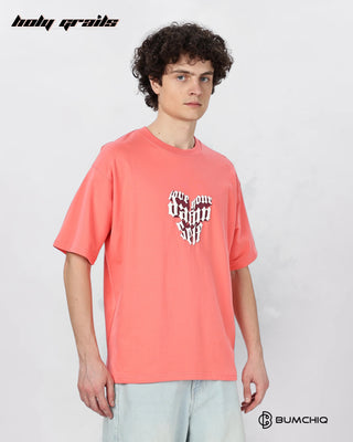 Guy in Street Style 'Love Live' Pink 240 GSM 100% Terry Cotton Screen Print Oversize Graphic Tee HG x Bumchiq - Side 1