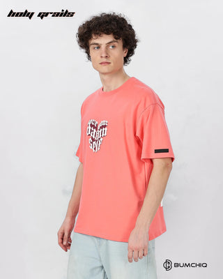 Guy in Street Style 'Love Live' Pink 240 GSM 100% Terry Cotton Screen Print Oversize Graphic Tee HG x Bumchiq - Side 2