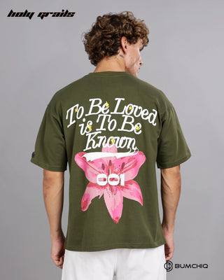 Guy in Street Style 'Luv Known' Olive Green 240 GSM 100% Terry Cotton Screen Printed Oversize Graphic Tee HG x Bumchiq - Back