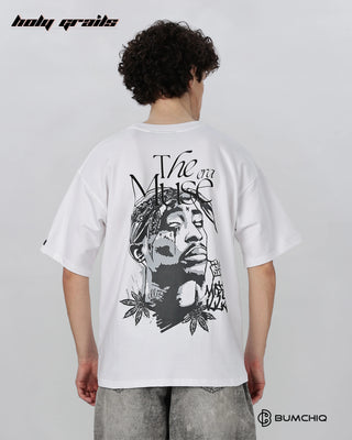 Guy in Street Style 'Muse Era' White 240 GSM 100% Terry Cotton Screen Printed Oversize Graphic Tee HG x Bumchiq - Back