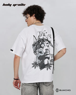 Guy in Street Style 'Muse Era' White 240 GSM 100% Terry Cotton Screen Printed Oversize Graphic Tee HG x Bumchiq - Back 1