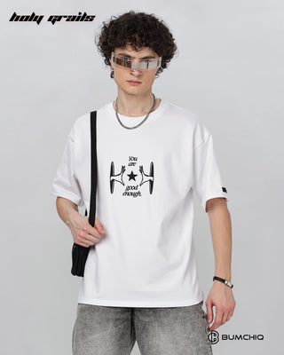 Guy in Street Style 'Muse Era' White 240 GSM 100% Terry Cotton Screen Printed Oversize Graphic Tee HG x Bumchiq - Front