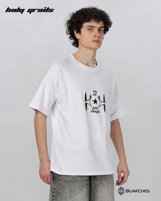 Guy in Street Style 'Muse Era' White 240 GSM 100% Terry Cotton Screen Printed Oversize Graphic Tee HG x Bumchiq - Side 2