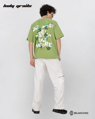 Guy in Street Style 'Nature Lost' Green 240 GSM 100% Terry Cotton Screen Printed Oversize Graphic Tee HG x Bumchiq - Back Full