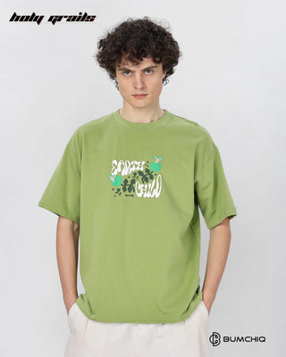 Guy in Street Style 'Nature Lost' Green 240 GSM 100% Terry Cotton Screen Printed Oversize Graphic Tee HG x Bumchiq - Front