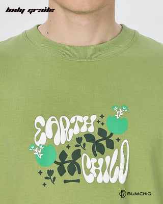 Guy in Street Style 'Nature Lost' Green 240 GSM 100% Terry Cotton Screen Printed Oversize Graphic Tee HG x Bumchiq - Front Print Close Up