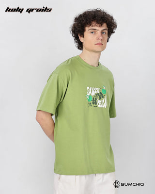 Guy in Street Style 'Nature Lost' Green 240 GSM 100% Terry Cotton Screen Printed Oversize Graphic Tee HG x Bumchiq - Side 2