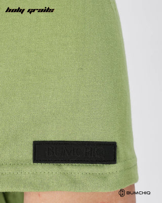Guy in Street Style 'Nature Lost' Green 240 GSM 100% Terry Cotton Screen Printed Oversize Graphic Tee HG x Bumchiq - Sleeve Close Up