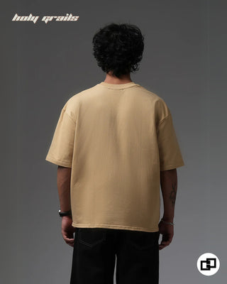 Guy in Streetwear Style 'Not So Basic' Beige 240 GSM 100% Cotton Embroidered Oversize T-Shirt HG x Grey Hound - Back