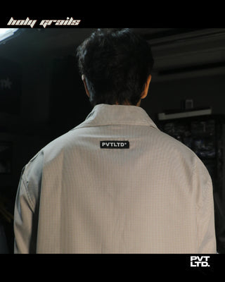 Guy in Street Style 'Royal' Brown Grid Cotton Boxy Fit Shirt HG x Pvt Ltd - Back Close