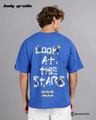 Guy in Street Style 'Star Gaze' Blue 240 GSM 100% Terry Cotton Screen Printed Oversize Graphic Tee HG x Bumchiq - Back