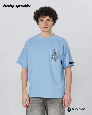 Guy in Street Style 'The Journey' Blue 240 GSM 100% Terry Cotton Screen Printed Oversize Graphic Tee HG x Bumchiq - Front