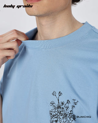 Guy in Street Style 'The Journey' Blue 240 GSM 100% Terry Cotton Screen Printed Oversize Graphic Tee HG x Bumchiq - Front Close Up