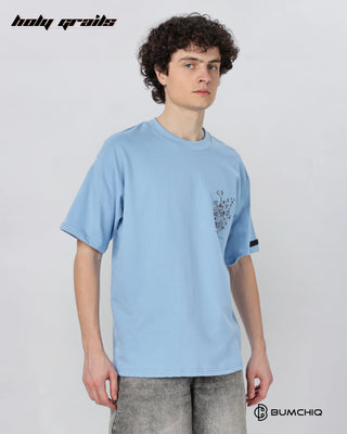 Guy in Street Style 'The Journey' Blue 240 GSM 100% Terry Cotton Screen Printed Oversize Graphic Tee HG x Bumchiq - Side 2