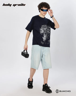Guy in Street Style 'Tiger Roar' Black 240 GSM 100% Terry Cotton Screen Printed Oversize Graphic Tee HG x Bumchiq - Front Full