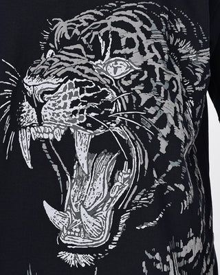 Guy in Street Style 'Tiger Roar' Black 240 GSM 100% Terry Cotton Screen Printed Oversize Graphic Tee HG x Bumchiq - Front Print Close Up