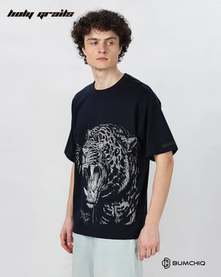 Guy in Street Style 'Tiger Roar' Black 240 GSM 100% Terry Cotton Screen Printed Oversize Graphic Tee HG x Bumchiq - Side 1