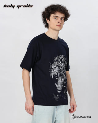 Guy in Street Style 'Tiger Roar' Black 240 GSM 100% Terry Cotton Screen Printed Oversize Graphic Tee HG x Bumchiq - Side 2