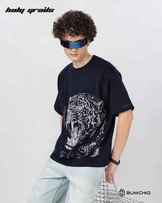 Guy in Street Style 'Tiger Roar' Black 240 GSM 100% Terry Cotton Screen Printed Oversize Graphic Tee HG x Bumchiq - Side Sitting