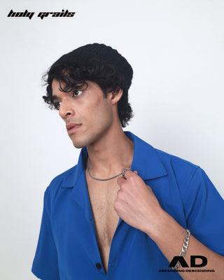 Guy in Street Style 'Pierced' Royal Blue Half Sleeve Shirt HG x AD - Front Close Up 2