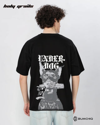 Guy in Street Style 'Underdog' Black 240 GSM 100% Terry Cotton Screen Printed Oversize Graphic Tee HG x Bumchiq - Back