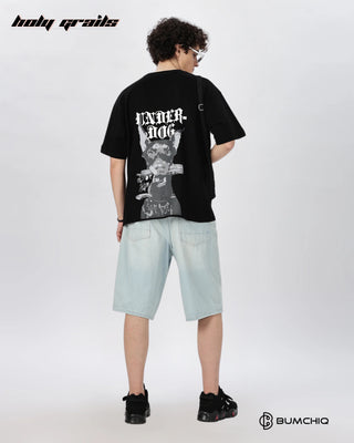 Guy in Street Style 'Underdog' Black 240 GSM 100% Terry Cotton Screen Printed Oversize Graphic Tee HG x Bumchiq - Back Full