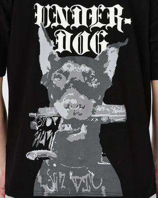 Guy in Street Style 'Underdog' Black 240 GSM 100% Terry Cotton Screen Printed Oversize Graphic Tee HG x Bumchiq - Back Print Close Up