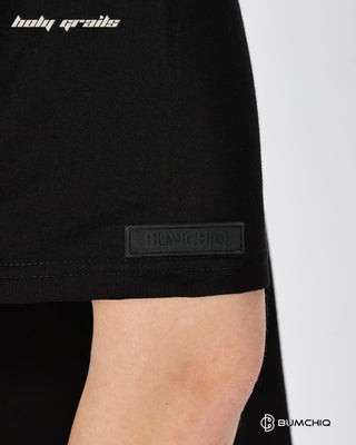 Guy in Street Style 'Underdog' Black 240 GSM 100% Terry Cotton Screen Printed Oversize Graphic Tee HG x Bumchiq - Sleeve Close Up