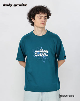 Guy in Street Style 'Wake Up' Teal 240 GSM 100% Terry Cotton Screen Printed Oversize Graphic Tee HG x Bumchiq - Front