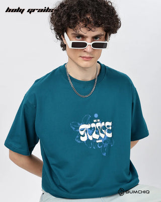 Guy in Street Style 'Wake Up' Teal 240 GSM 100% Terry Cotton Screen Printed Oversize Graphic Tee HG x Bumchiq - Front Close