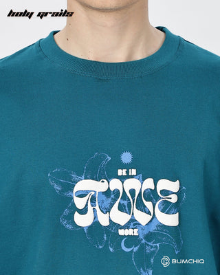 Guy in Street Style 'Wake Up' Teal 240 GSM 100% Terry Cotton Screen Printed Oversize Graphic Tee HG x Bumchiq - Front Close Up