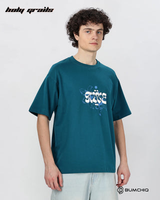 Guy in Street Style 'Wake Up' Teal 240 GSM 100% Terry Cotton Screen Printed Oversize Graphic Tee HG x Bumchiq - Side 2