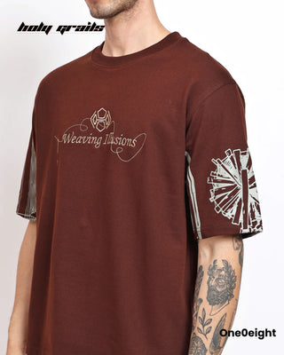 Guy in Street Style 'Weaving Illusions' Brown Printed Oversize Tee HG x One0eight - Front Side