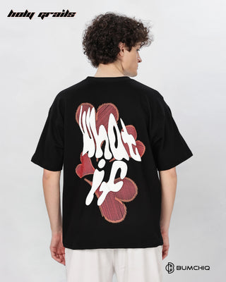 Guy in Street Style 'What If' Black 240 GSM 100% Terry Cotton Screen Printed Oversize Graphic Tee HG x Bumchiq - Back