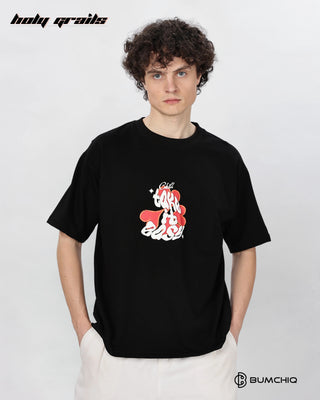 Guy in Street Style 'What If' Black 240 GSM 100% Terry Cotton Screen Printed Oversize Graphic Tee HG x Bumchiq - Front
