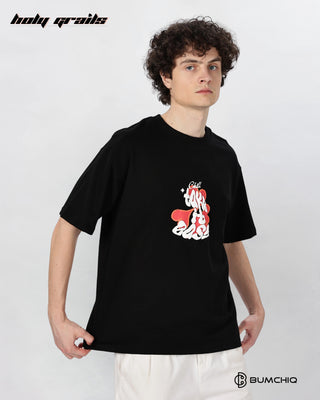 Guy in Street Style 'What If' Black 240 GSM 100% Terry Cotton Screen Printed Oversize Graphic Tee HG x Bumchiq - Side 2
