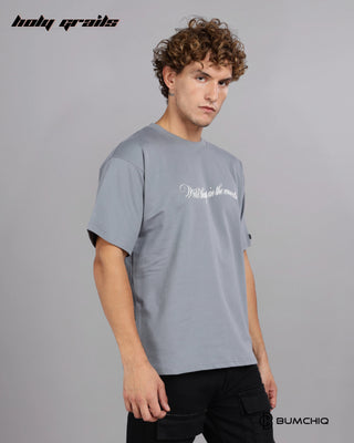 Guy in Street Style 'Wild Bear' Grey 240 GSM 100% Terry Cotton Screen Printed Oversize Graphic Tee HG x Bumchiq - Side 1