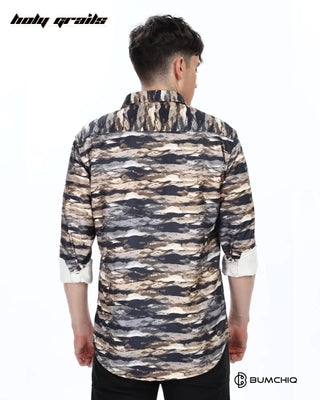 Guy in Streetwear Style 'Golden Waves' Multi-Color 70% Cotton 30% Polyester Full Sleeve Overshirt HG x Bumchiq - Back