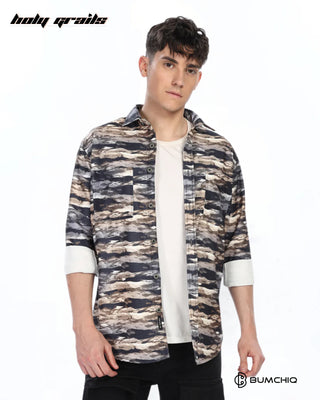 Guy in Streetwear Style 'Golden Waves' Multi-Color 70% Cotton 30% Polyester Full Sleeve Overshirt HG x Bumchiq - Front