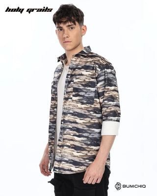Guy in Streetwear Style 'Golden Waves' Multi-Color 70% Cotton 30% Polyester Full Sleeve Overshirt HG x Bumchiq - Side 1