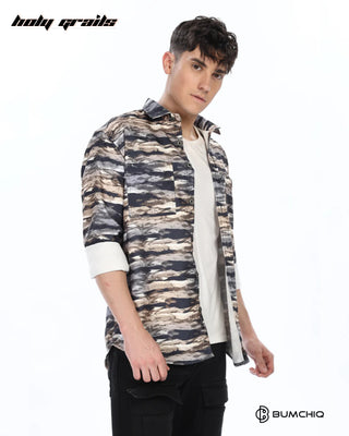 Guy in Streetwear Style 'Golden Waves' Multi-Color 70% Cotton 30% Polyester Full Sleeve Overshirt HG x Bumchiq - Side 2
